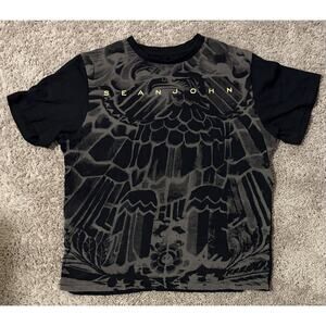 Y2k Sean John Graphic Black Cotton Men's T-Shirt XL Crew Neck Short Sleeve